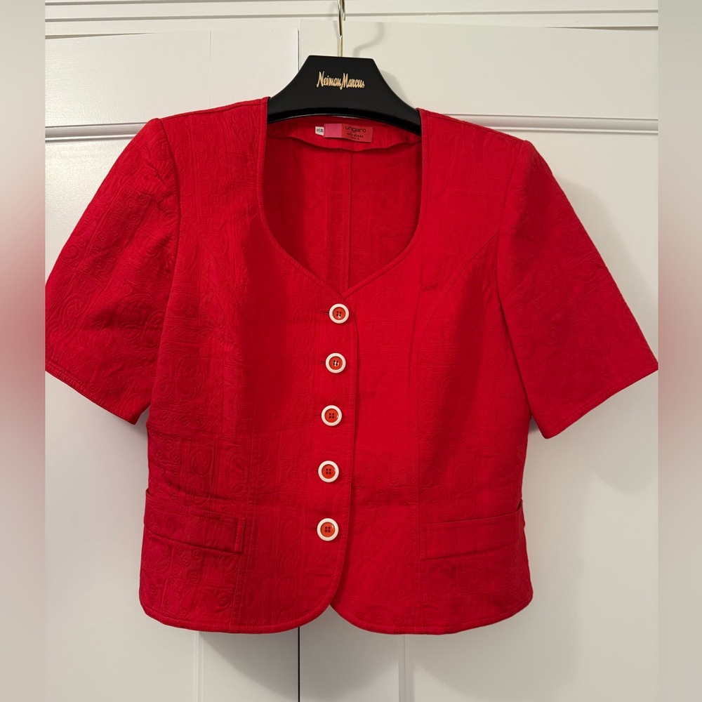 Vintage EMANUEL UNGARO Red Cotton Jacquard Skirt Suit